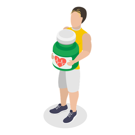 Man holding supplementary powder  Illustration