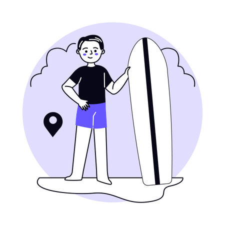 Man holding surf board Illustration