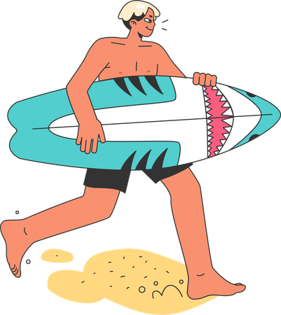 Man holding surfboard  イラスト