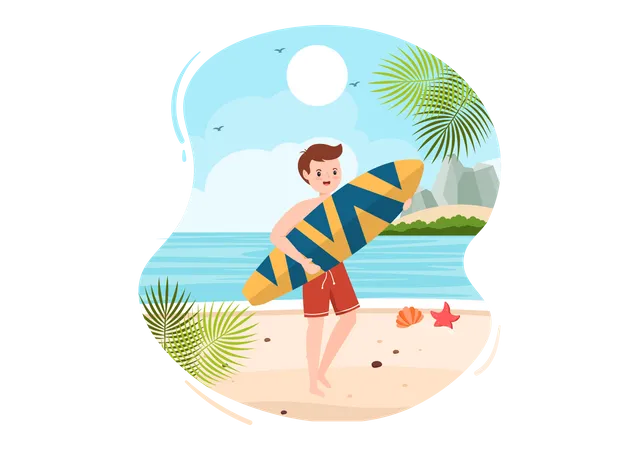 Summer Surfing Of Water Sport Activities Cartoon Illustration With Riding Ocean Wave On Surfboards Or Floating On Paddle Board In Flat Style Illustration