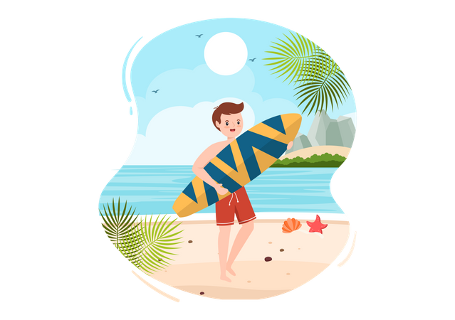 Man holding surfboard  Illustration