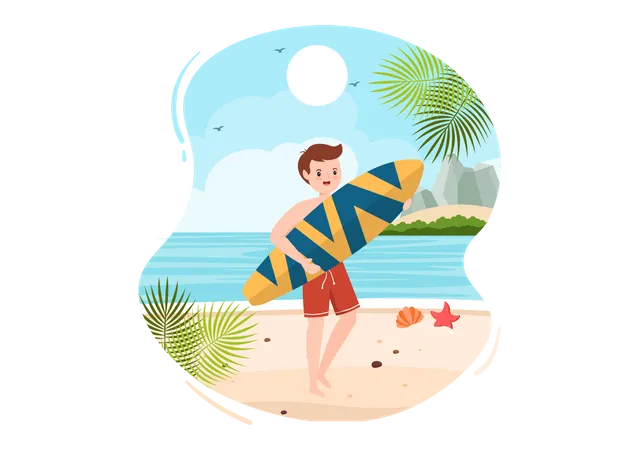 Man holding surfboard  Illustration