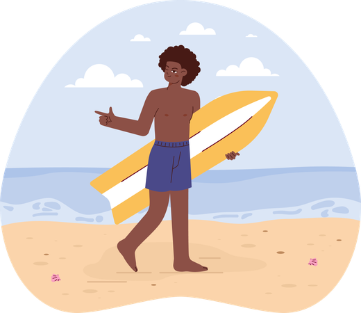 Man holding surfing board  Illustration