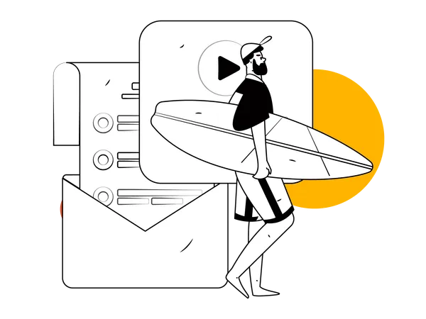 Man holding surfing board  Illustration