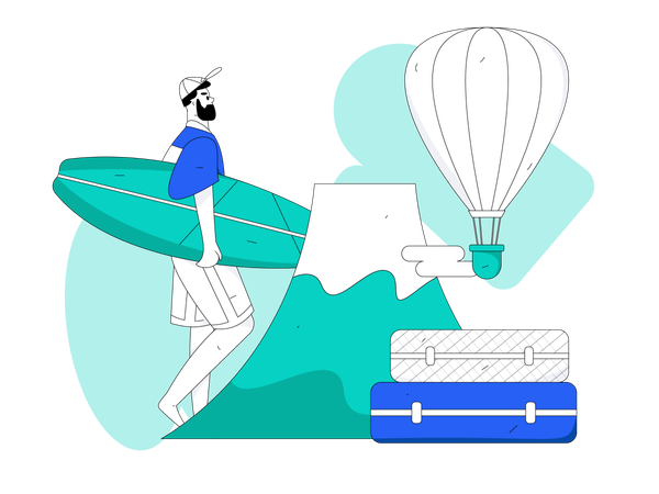 Man holding surfing board  Illustration