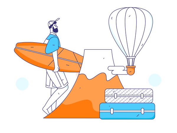 Man holding surfing board  Illustration