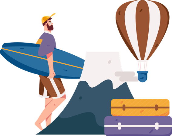 Man holding surfing board  Illustration