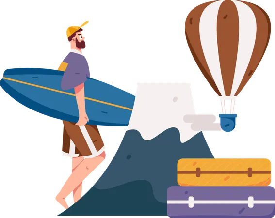 Man holding surfing board  Illustration