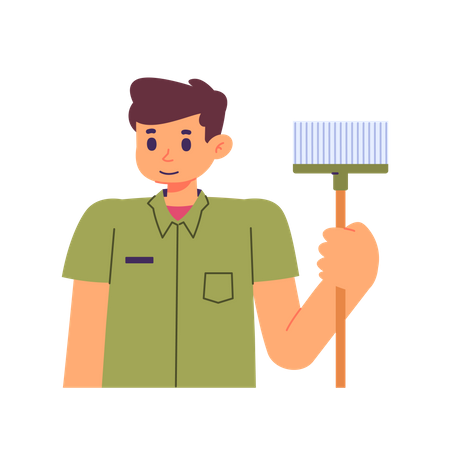 Man holding sweeping  Illustration