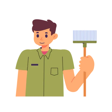 Man holding sweeping  Illustration