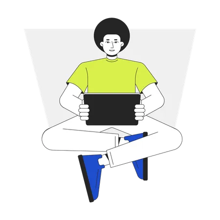 Man holding tablet Illustration