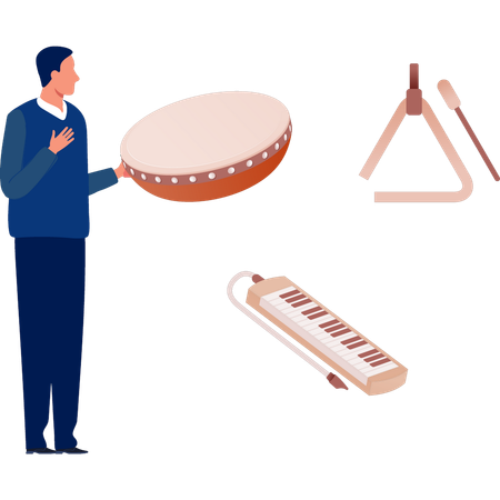 Man holding tambourine  Illustration