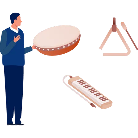 Man holding tambourine  Illustration