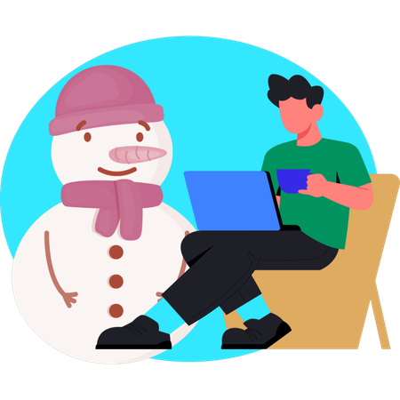 Man holding tea cup while working on laptop  Illustration