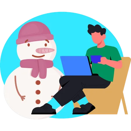Man holding tea cup while working on laptop  Illustration