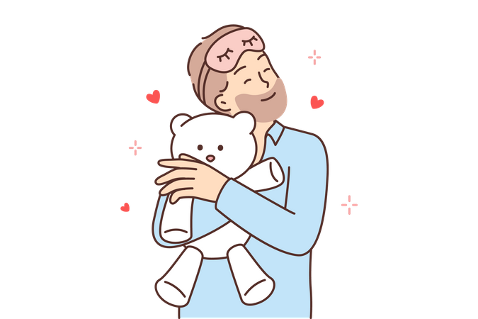Man holding teddy bear and feeling relax  Illustration