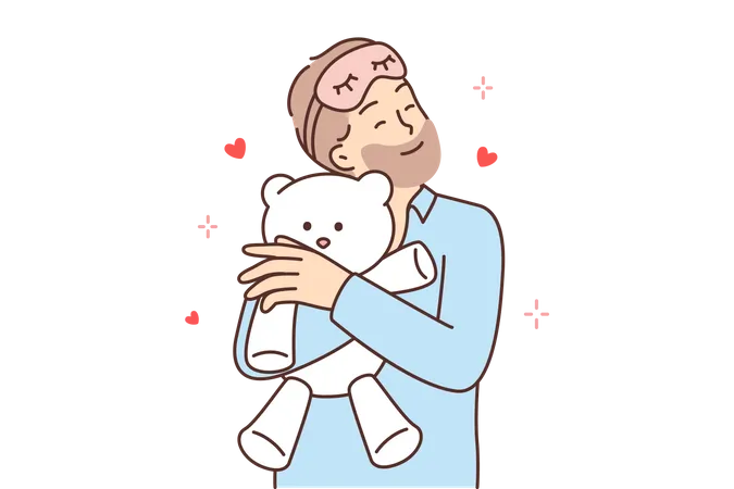 Man holding teddy bear and feeling relax  Illustration