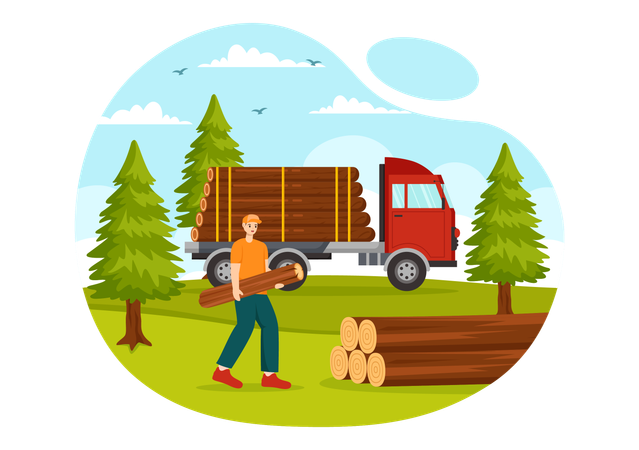 Man holding timber log  Illustration