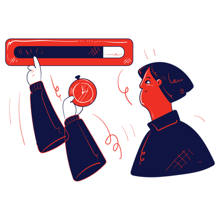 Man holding timer while doing internet search  Illustration