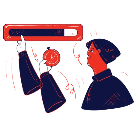 Man holding timer while doing internet search  Illustration