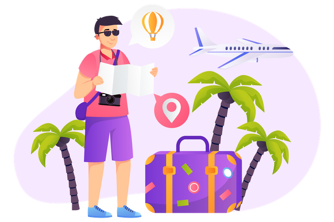 Man Holding Traveling Map  Illustration