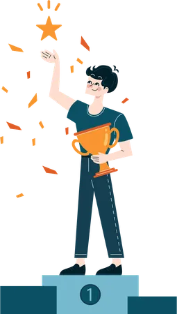 Man holding trophy cup  Illustration