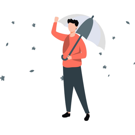 Man holding umbrella feeling good in autumn melody  Illustration