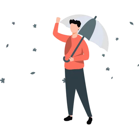 Man holding umbrella feeling good in autumn melody  Illustration