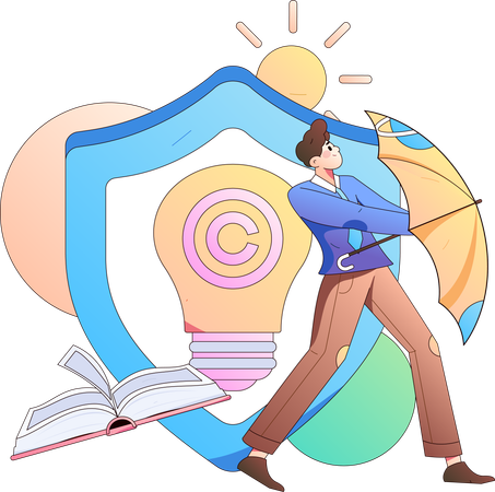 Man holding umbrella while getting book security  Illustration