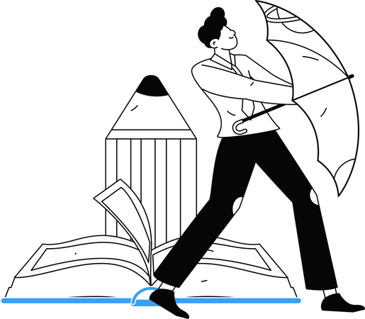 Man holding umbrella while getting book security  Illustration