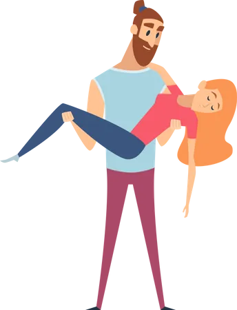 Man holding unconscious woman Illustration