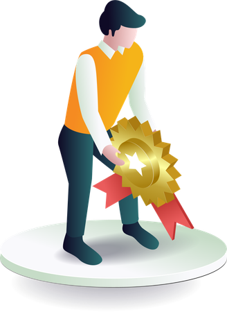 Man holding up award medal symbol  Illustration