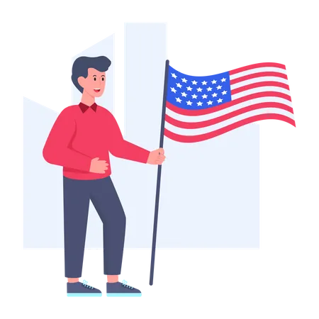 Man Holding USA Flag  Illustration