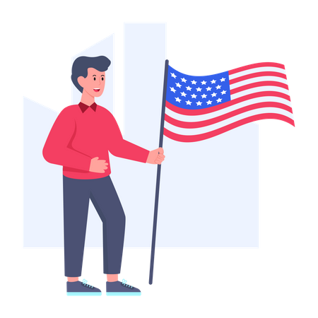 Man Holding USA Flag  Illustration