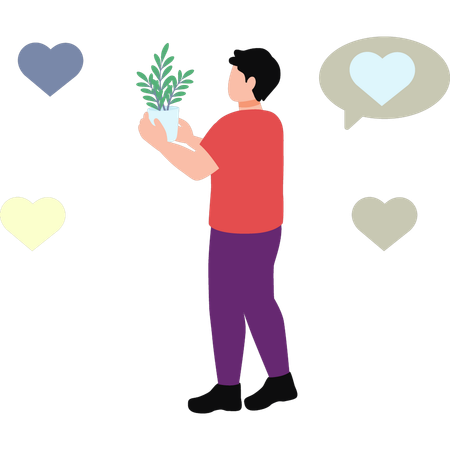 Man Holding Vase Of Plants  Illustration