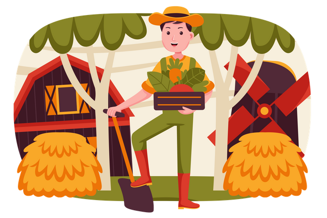 Man holding vegetables basket  Illustration