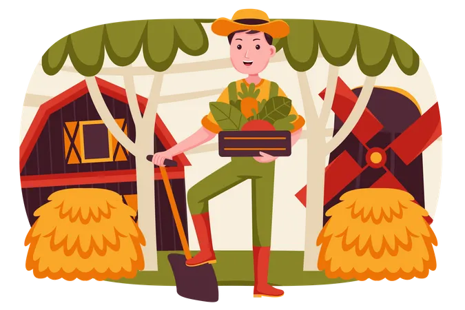 Man holding vegetables basket  Illustration