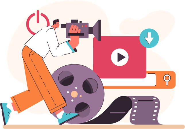 Man holding video camera and making video content  Illustration