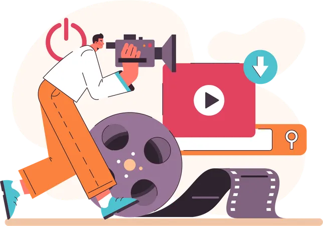 Man holding video camera and making video content  Illustration