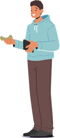 Man Holding Wallet and Banknotes in Hands  Illustration