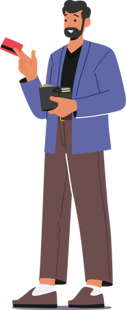 Man Holding Wallet and Credit Card in Hands  Illustration