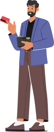 Man Holding Wallet and Credit Card in Hands  Illustration