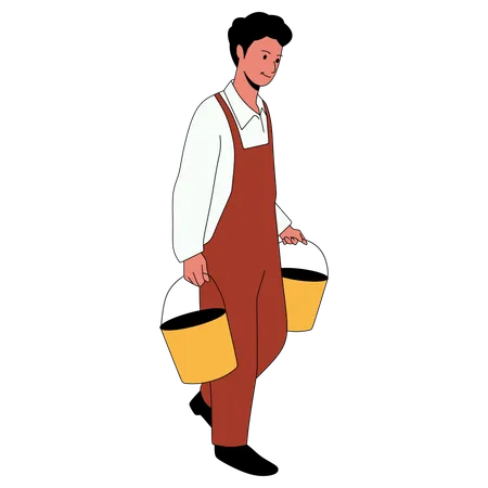 Man holding water bucket  Illustration