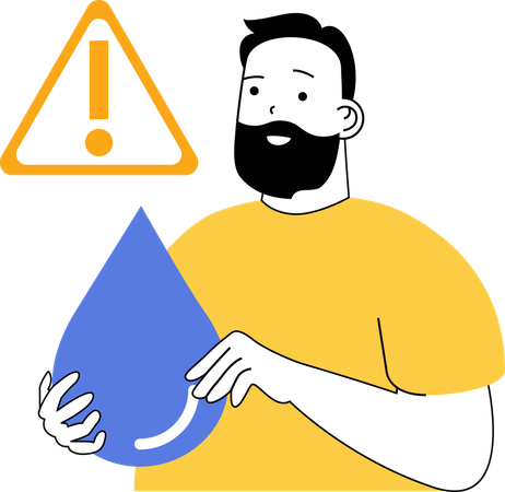 Man holding water drop for save water while getting water alert  Illustration