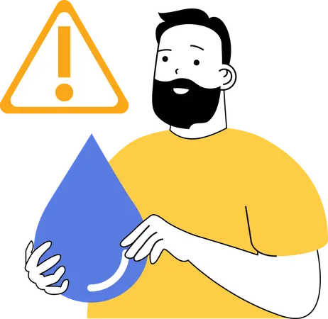 Man holding water drop for save water while getting water alert  Illustration