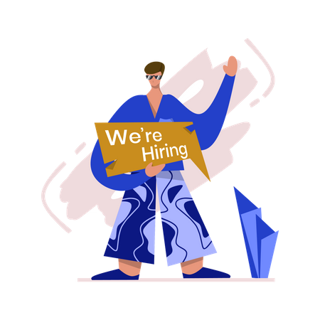 Man holding We Are Hiring sign board  Illustration