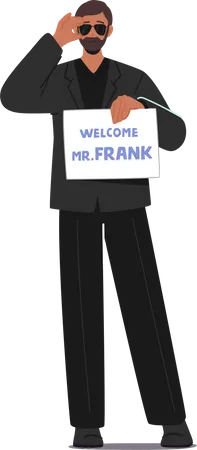 Man holding welcome frank board Illustration