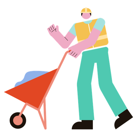 Man holding Wheelbarrow while waving hand  Illustration
