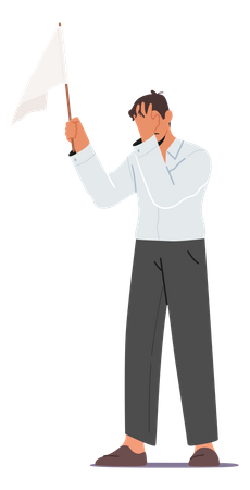 Man Holding White Flag On Give Up  Illustration