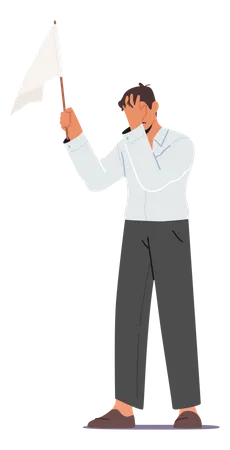 Man Holding White Flag On Give Up  Illustration